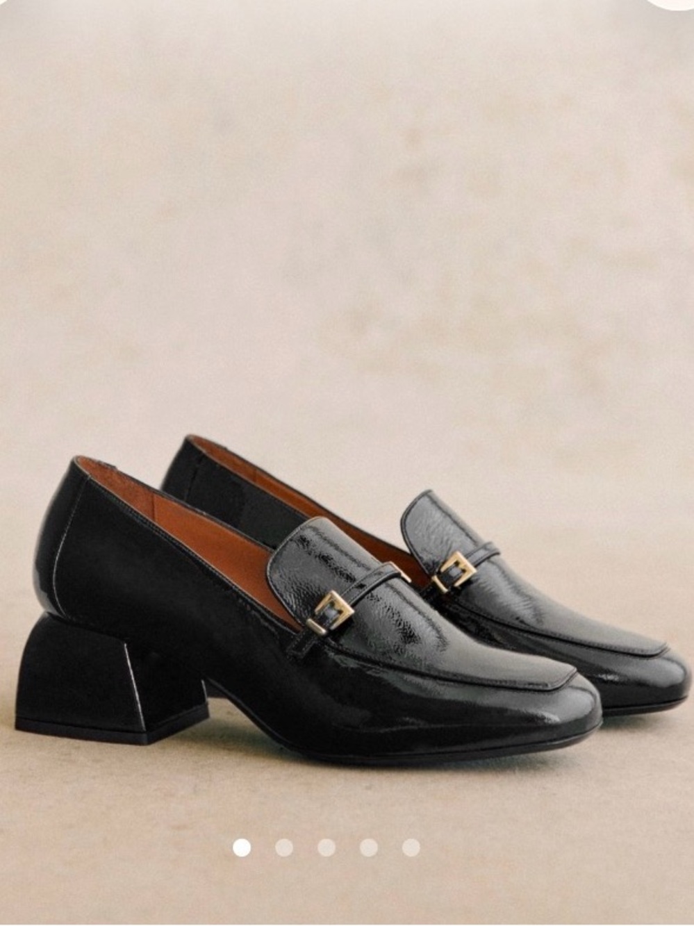 Sézane Victoire Black Patent Leather Loafers with Low Block Heel